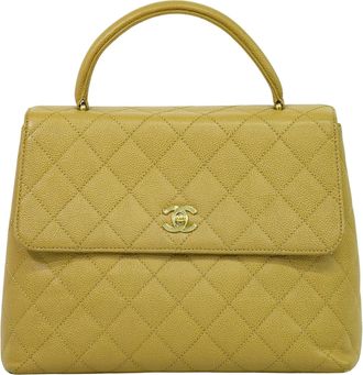 Chanel Coco Top Handle Bag Quilted Caviar Beige Leather Bag (Pre-Owned)