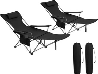 Woltu Woltu Set De 2 Silla Camping Sillas Plegables Silla De Acampada Port&aacute;til Ligera Para Picnic Playa Jard&iacute;n Pesca Con Portavasos Negro