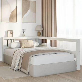 Berkfield Home Decorative Bookcase Headboard L-Shaped White 120 cm Solid Wood Pine