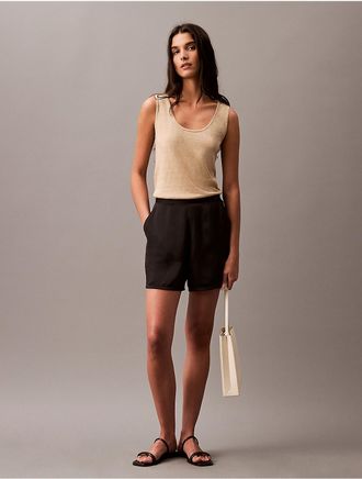 Calvin Klein Womens Crushed Satin Shorts - Black - 25