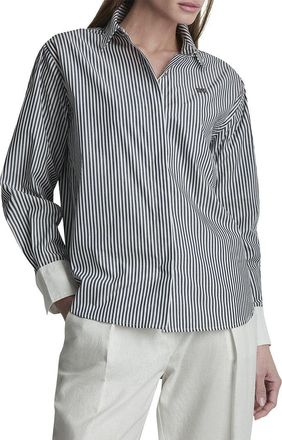 DKNY 1989 Logo Contrast Cuff Striped Button-Down Shirt