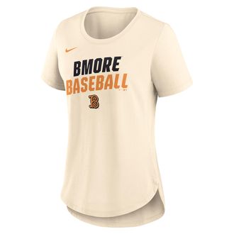 Nike Baltimore Orioles Team Phrase City Connect Lockup Nike Womens MLB T-Shirt in Brown | NKMV15AOLE-ASK