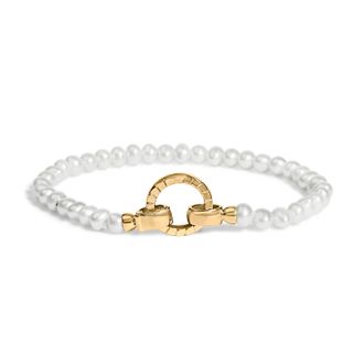 House of Brilliance 18K Yellow Gold Vermeil Pearl Infinity Lock Tennis Bracelet