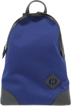 Herm&egrave;s Black Blue Swift Leather Canvas Backpack (Pre-Owned)
