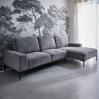 Sweeek 3-seater Corner Sofa In Fabric & Metal Right-hand Corner in Grey