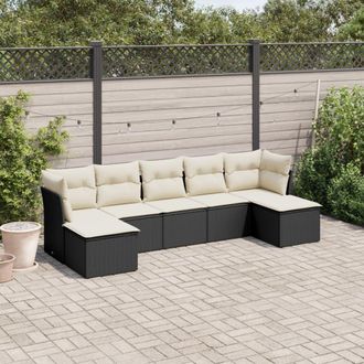 vidaXL Set De Comedor De Jard&iacute;n 7 Pzas Y Cojines Rat&aacute;n Sint&eacute;tico Negro Vidaxl
