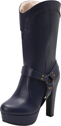 Generic Womens Mid Calf Platform Boots High Heel Fashion Shoes Winter Style For Ladies Large Size