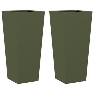 Berkfield Home Garden Planters Olive Green 2 pcs 35x35x75 cm Steel | Size: 35 x 35 x 75 cm