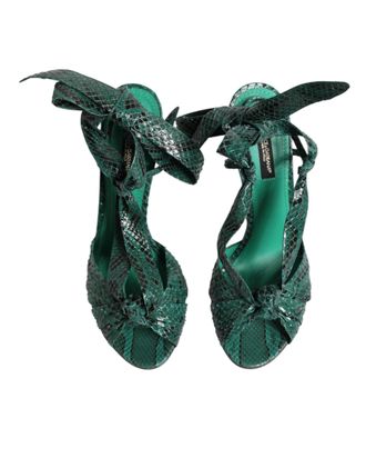 Dolce & Gabbana Womens Green Python Leather Heels Sandals Shoes
