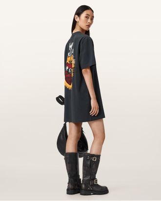 AllSaints Cotton Heartfelt Relaxed Fit Mini Dress, Size: XS