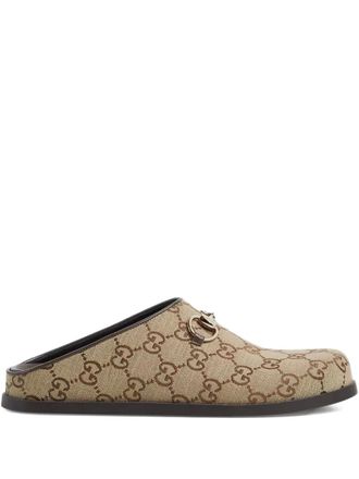 Gucci GG monogram horsebit flat mules - Brown