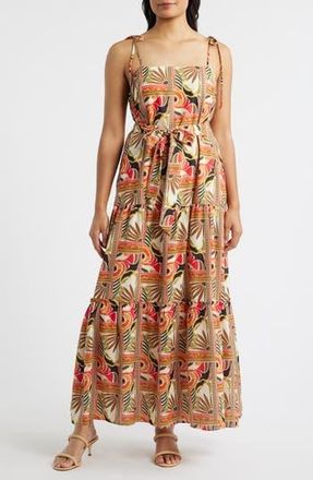 Julia Jordan Printed Tie Belt Maxi Sundress in Orange Multi at Nordstrom Rack, Size X-Small