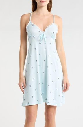French Connection Eyelet Trim Chemise in Blue Bow at Nordstrom, Size X-Large
