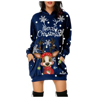 Generic Women Ugly Sweater Dress Novelty Reindeer Snowflakes Knitted Ladies Xmas Dress Womens Christmas Sweater Christmas Cardigan Novelty Reindeer Snowflakes