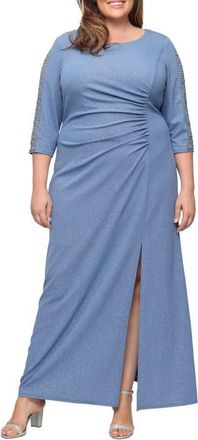 S.L. Fashions Sparkle Embellished Sleeve Gown in Slate Blue at Nordstrom, Size 14W