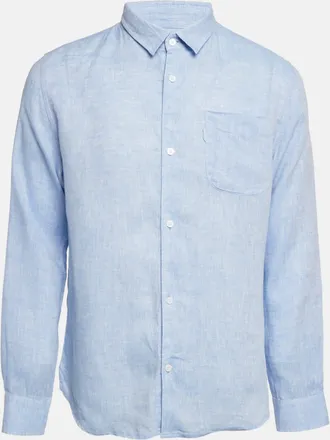 Derek Rose Blue Linen Long Sleeve Shirt