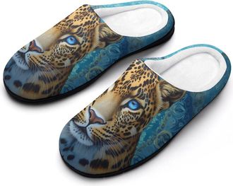 Generic Leopard with Blue Eyes Cotton Slippers for Women Indoor Outdoor Slipper Slip-On Memory Foam Home Shoes