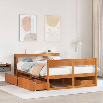 Berkfield Home Bed Frame without Mattress Wax Brown 135x190 cm Double Solid Wood Pine