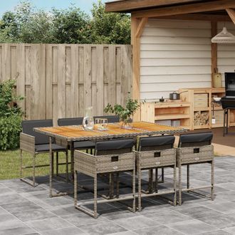vidaXL Vidaxl - Set Comedor Jard&iacute;n 7 Pzas Y Cojines Rat&aacute;n Sint&eacute;tico Gris