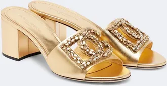 Dolce & Gabbana DG embellished metallic leather mules