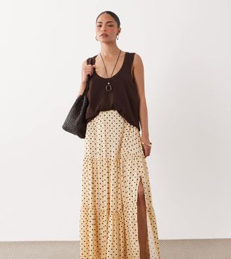 Miss Selfridge Gonna lunga a balze a pois-Multi