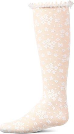 MeMoi Floral Lace Mesh Knee High Sock in White at Nordstrom, Size 6-12M