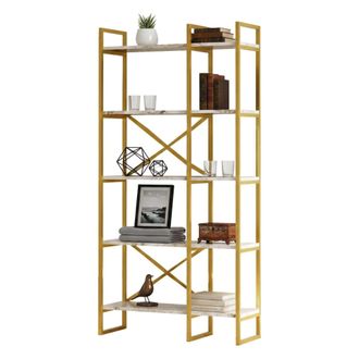 Dmora Estanter&iacute;a Zephirine, Biblioteca 5 Estantes, Instalaci&oacute;n En Suelo, Estructura Blanca, 88x30x175h Cm Gris