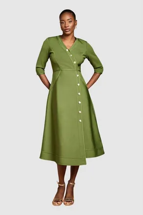 Coast Bandage V-Neck Midi Dress in Olive at Nordstrom, Size 6