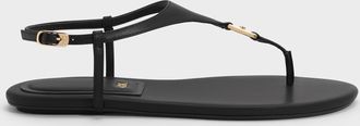 Charles & Keith Leather T-Bar Thong Sandals