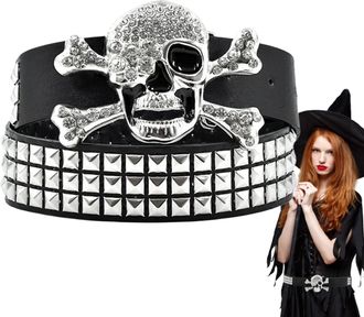 Generic Goth Skull Belt for Women | Men Punk Skull Belt Women Skeleton Waist Belt Rhinestone | Halloween Costume Belt for Cosplay Events, Gothic Parties