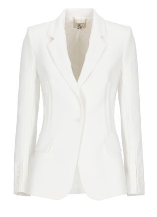 Elisabetta Franchi Ivory Embroidered Logo Flap Blazer