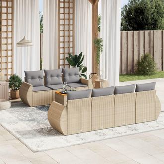 vidaXL Vidaxl - Juego De Sof&aacute;s De Jard&iacute;n Con Cojines Beige 8 Pzas Rat&aacute;n Pe