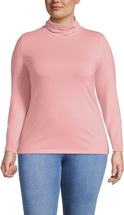 Lands End Lightweight Jersey Skimming Long Sleeve Turtleneck in Sunset Coral Pink Thin Stripe at Nordstrom, Size 2X