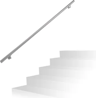Relaxdays Pasamanos Escalera Con Soportes Y Tacos Met&aacute;licos, Acero Inoxidable Cepillado, Plateado, 200 Cm - Relaxdays
