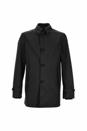 Herno Mens Single-Breasted Mid-Length Raincoat In Black