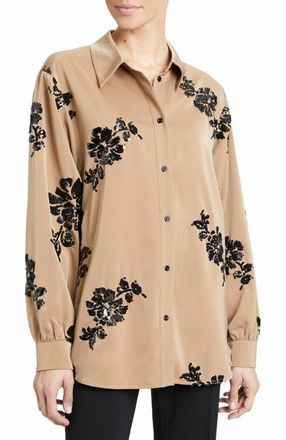 Santorelli Carmen Oversized Sequin Shirt in Latte/black at Nordstrom, Size 6