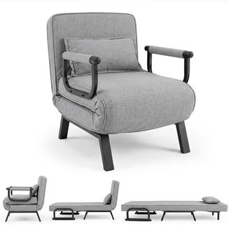 Costway Costway Convertible Sleeper Chair Folding Sofa Bed with Adjustable Backrest in Grey