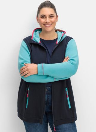 Sheego Fleecejacke SHEEGO, Damen, Gr. 40/42, blau (tiefblau), 75% Polyester, 20% Baumwolle, 5% Elasthan, unifarben, Jacken Fleecejacke