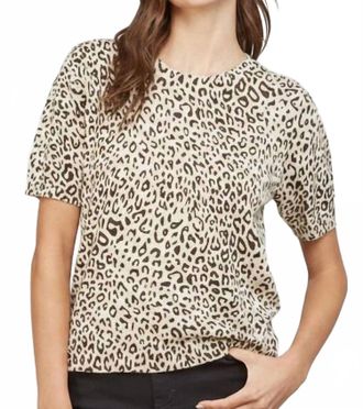 Fate Izzy Short Sleeve Animal Print Sweater In Taupe Brown