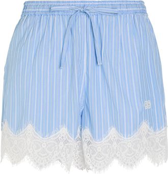 SIMKHAI Emmie Striped Lace-trim Cotton-poplin Shorts - Blue - S (UK8-10 / S)