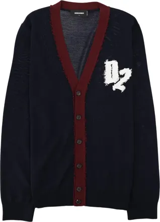 Dsquared2 Deep V-Neck Oversized Wool Cardigan With Contrasting Button Detail