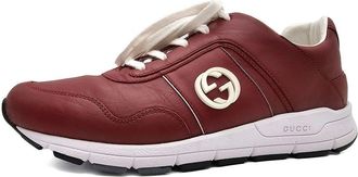 Gucci Red Leather Interlocking GG Low Top Sneakers Size 40