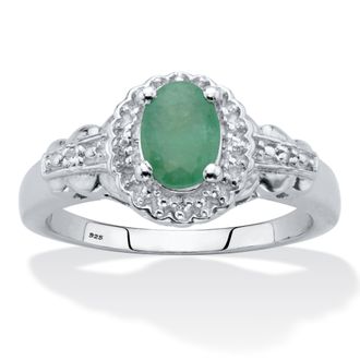 Palm Beach Jewelry 97 TCW Genuine Emerald Sterling Silver Halo Ring