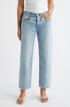Moussy Vintage Elko Distressed Straight Leg Jeans in Light Blue at Nordstrom, Size 27