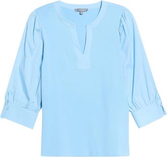 Wit & Wisdom Mixed Media Puff Sleeve Top in Airy Blue at Nordstrom, Size X-Small