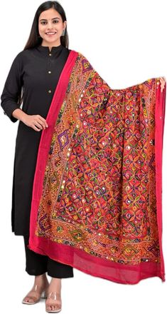 Generic Aashita Creations Cotton Women/Girls Kutch Ari Work Embroidery Dupatta