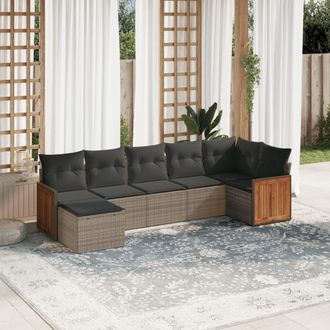 vidaXL Vidaxl - Set De Sof&aacute;s De Jard&iacute;n 7 Piezas Con Cojines Rat&aacute;n Pe Gris