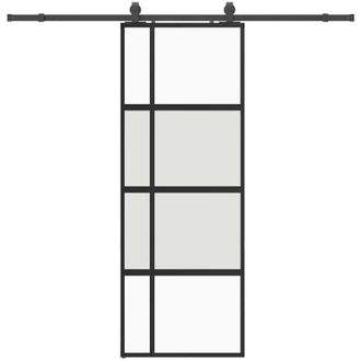 vidaXL Vidaxl - Puerta Corredera Con Herrajes Negro 76x205 Cm Vidrio Templado
