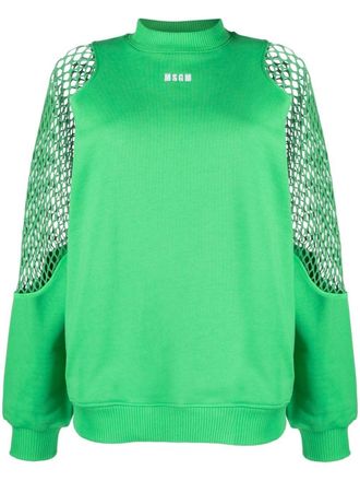 Msgm mesh-detail crew neck sweatshirt - Green