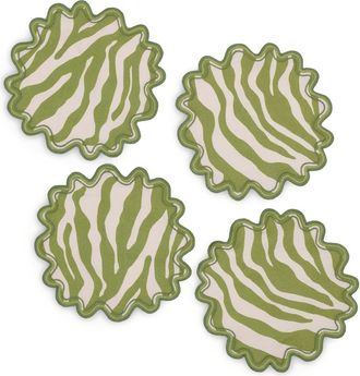 Matouk Regine Set of 4 Linen Zebra Stripe Linen Cocktail Napkins in Grass at Nordstrom
